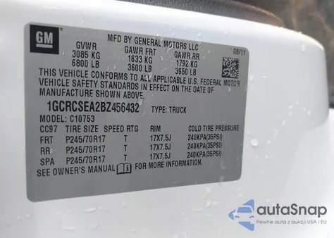 2011 Chevrolet Silverado 1500 Lt from USA, damaged, VIN 1GCRCSEA2BZ456432